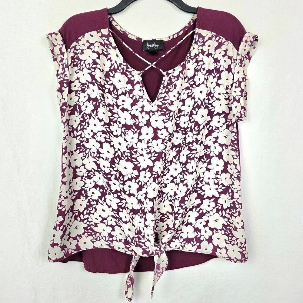 By&By Floral Tie Front Top Burgundy L
